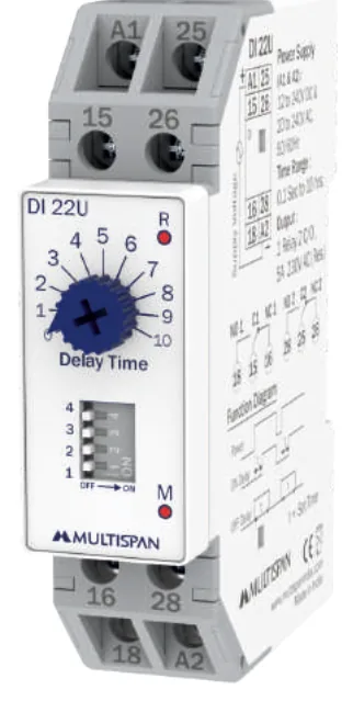 Multispan DI-22U — Multi-range ON-OFF delay timer, universal supply
