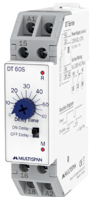 Multispan DT Series — DIN-rail analog ON-OFF delay timer (22 Timer Series)