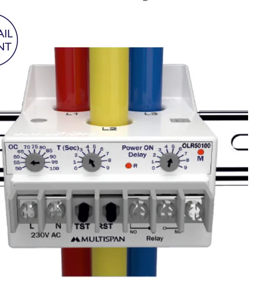 Multispan OLR 50100 — DIN-rail overload relay with built-in current transformers