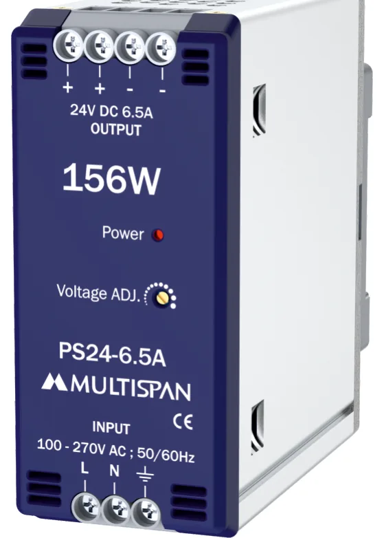 Multispan PS24-6.5A — 156W DIN-rail SMPS — 24V DC / 6.5 A, efficiency >90%