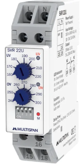 Multispan SVR-22U — Single-phase under/over voltage relay, universal supply