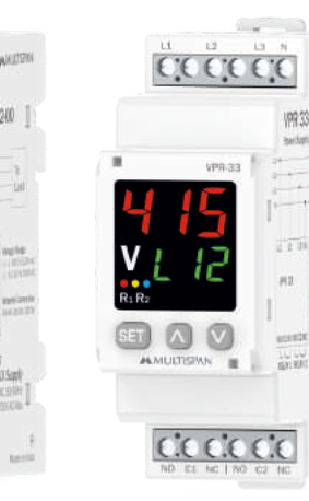 Multispan VPR-33 DIN-rail 3Ø4W/3Ø3W protection relay, self-powered