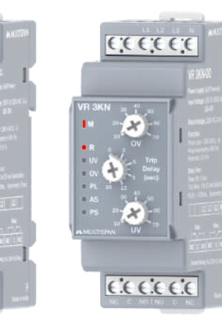 Multispan VR-3KN مرحّل حماية جهد على قضيب DIN لنظام 3Ø4W مع حماية فقد الحيادي